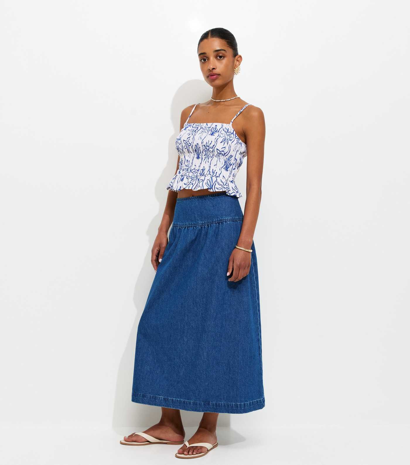 Blue Drop Waist Denim Midi Skirt | New Look | New Look (UK)