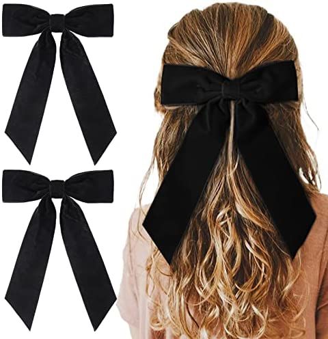 2PCS Black Velvet Hair Bows Hair Clips 5" Big Fall Alligator Clips Hair Accessories for Women Girls  | Amazon (US)