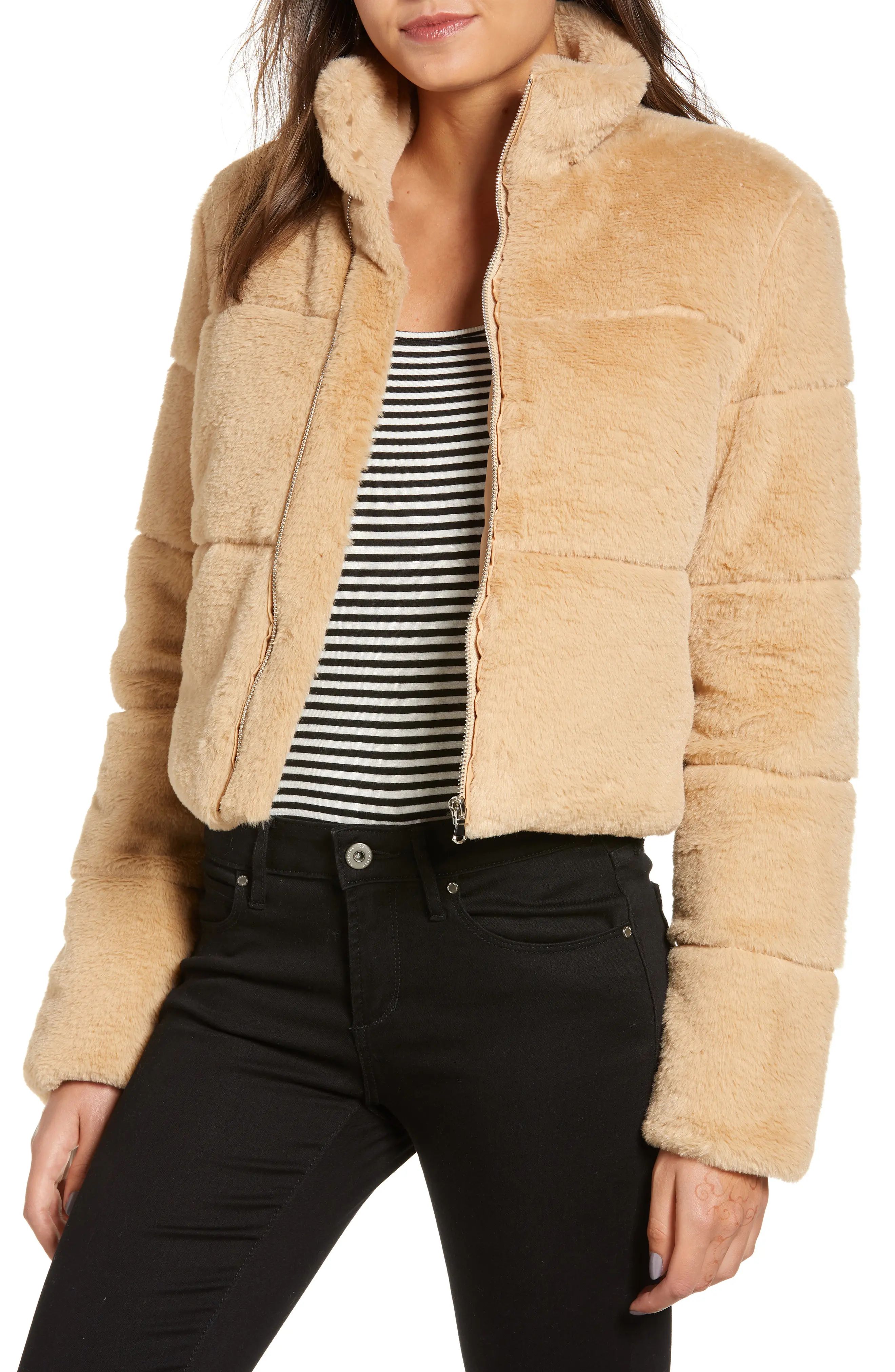 Women's Tiger Mist Bridget Faux Fur Puffer Jacket, Size Medium - Beige | Nordstrom