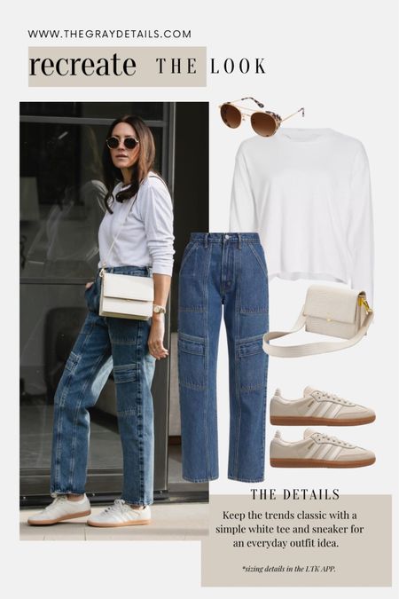 Casual fall outfit idea 25% off from saks friends and family 

Cargo jeans (wearing size 27)
White l/s tee
Samba sneakers
Amazon bag 

#LTKsalealert #LTKstyletip #LTKover40