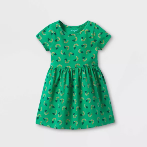 Toddler Girls' Shamrock Rainbow Short Sleeve Dress - Cat & Jack™ Green | Target