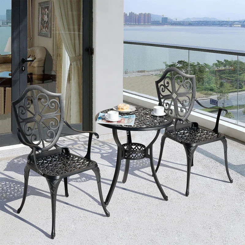 Aleah 3-Piece Cast Aluminum Bistro Set with Umbrella Hole | Wayfair North America