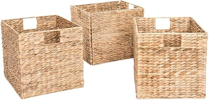 Decorative Hand-Woven Water Hyacinth Wicker Storage Baskets, Set of Three 13x11x11 Baskets Perfec... | Amazon (US)