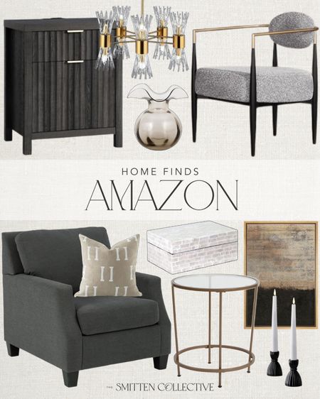 New home finds from Amazon include side table, accent chair, decorative box, pillow, candle stick holders, wall art, black end table, vase, chandelier, and dining chair.

Home decor, home accents, Amazon finds, looks for less, Amazon finds

#LTKstyletip #LTKfindsunder100 #LTKhome
