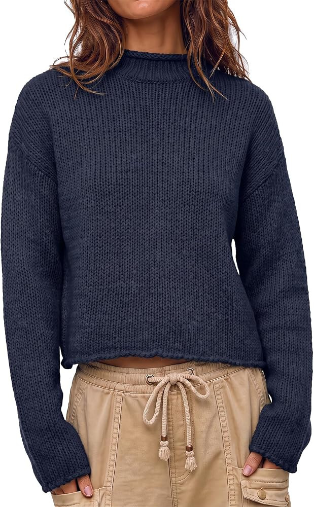 Cicy Bell Womens Cropped Sweater Rolled Neck Knit Fall Pullover Tops | Amazon (US)