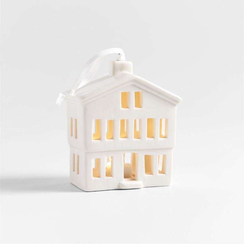 Light-Up White Ceramic Alpine Chalet Christmas Ornament + Reviews | Crate & Barrel | Crate & Barrel