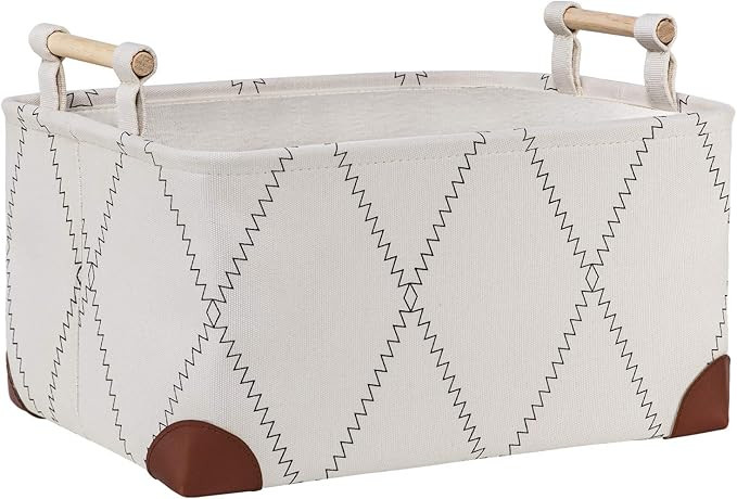 Amazon.com: Fabric Storage Basket Bins for Shelves with Wood Handle, 15.7x11.8x8.3"Canvas Toy Sto... | Amazon (US)