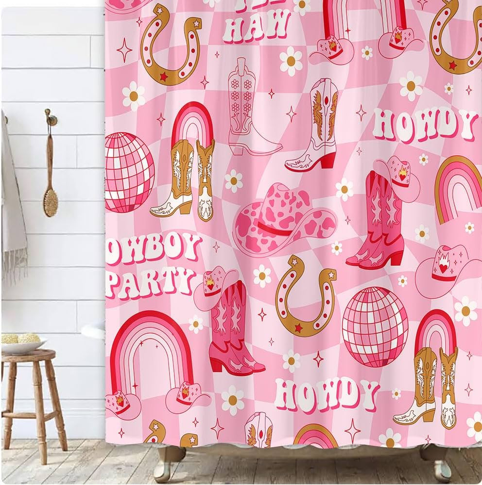 Hot Pink Howdy Shower Curtain,Western Cowgirl Shower Curtain for Bathroom,Preppy Groovy Abstract ... | Amazon (US)