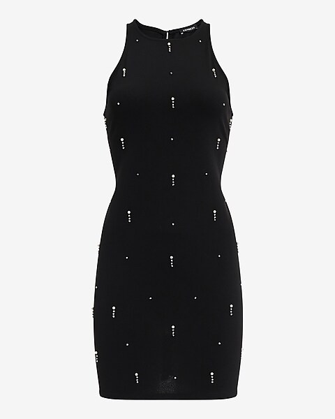 Embellished Halter Sleeveless Mini Shift Dress | Express
