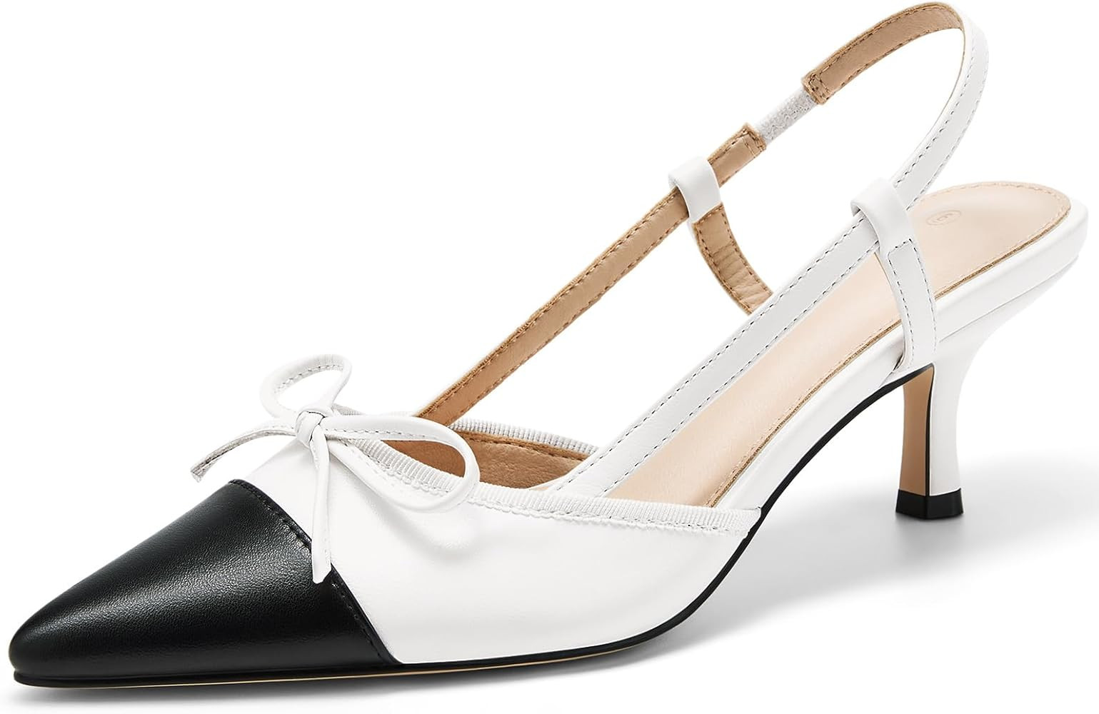 Coutgo Women‘s Bow Tie Slingback Pumps Pointed Toe Kitten Low Heel Patchwork Dress Heeled Sanda... | Amazon (US)