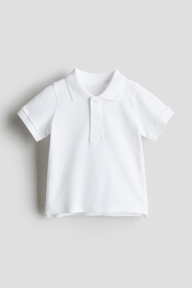 Cotton Pique Polo Shirt - Dusty blue/white striped - Kids | H&M US | H&M (US + CA)