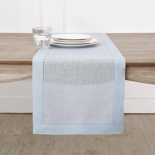 Solino Home Linen Light Blue Table Runner 48 Inches - Classic Hemstitch, 100% Pure Linen Coffee Table Runner 14 x 48 Inch Ideal for Dresser Tables, Spring, Easter, Mothers Day | Amazon (US)