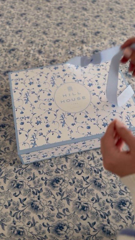 Hill house unboxing! Special gift wrapping from hill house home. Hill house home nap dress Ellie dress trellis. Laura Ashley sheets bedding love blue and white forever  

#LTKHome #LTKVideo
