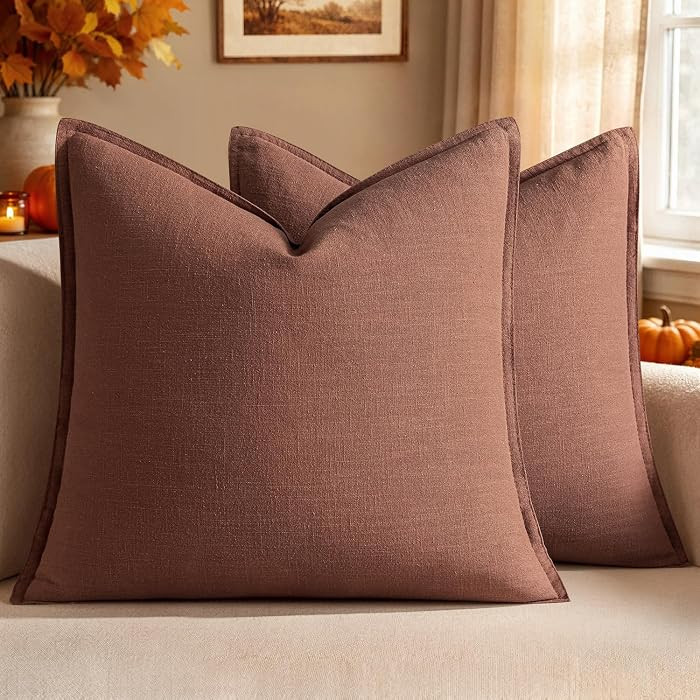 Set of 2 Linen Solid Throw Pillow Covers 20x20 Inch, Autumn Glaze | Amazon (US)