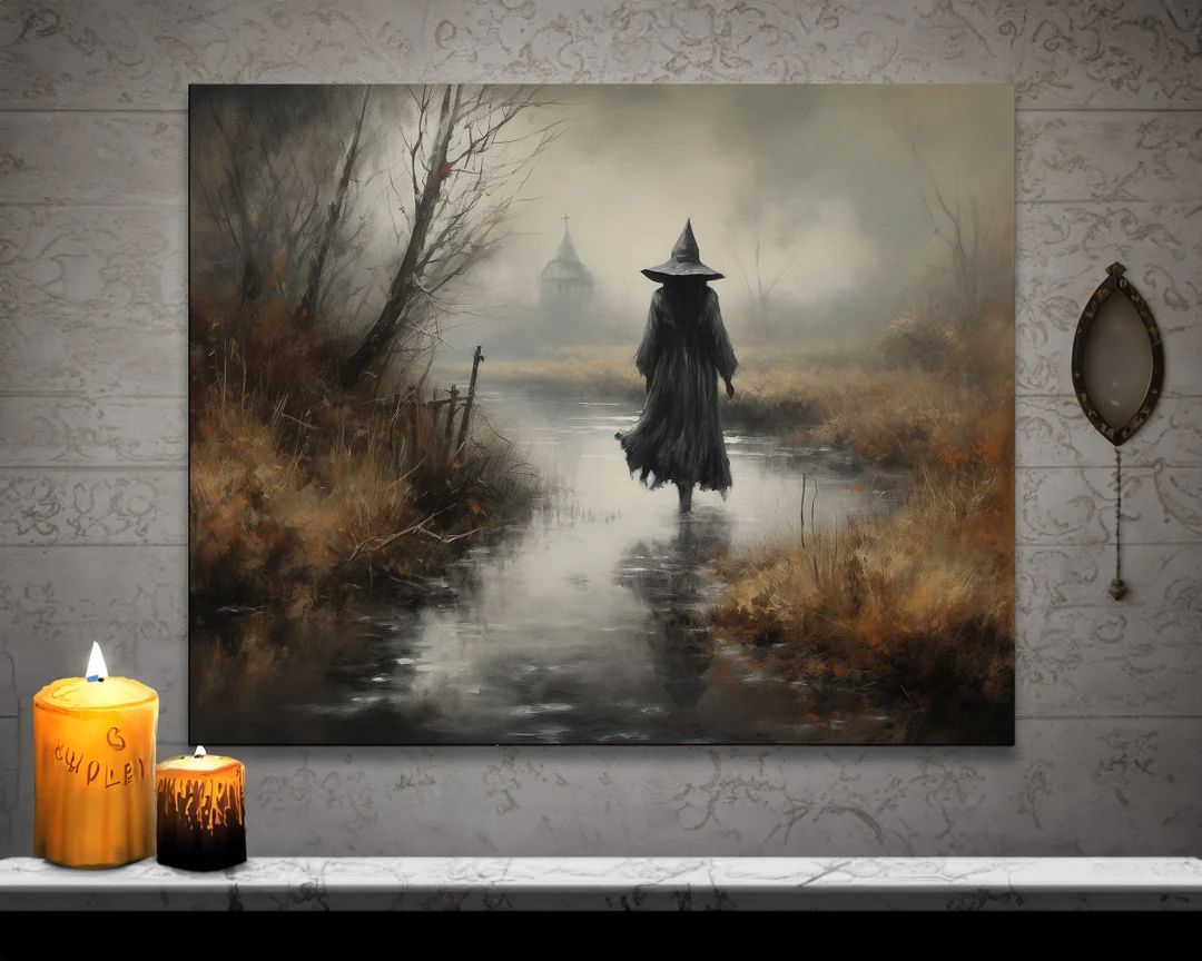 Witch Wall Art Halloween Decor Gothic Art Dark Academia Vintage Oil Painting Witch Painting Gobli... | Etsy (US)