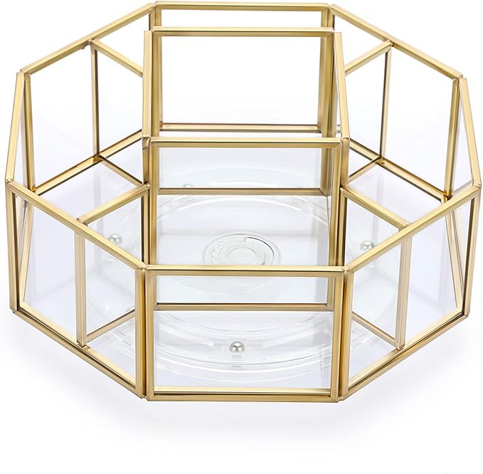 Hipiwe 360 Degree Rotating Glass Makeup Organizer- 5 Slots Gold Metal Cosmetic Storage Display Ho... | Amazon (US)