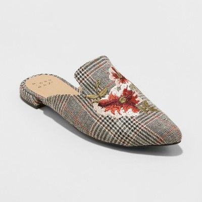Women's Eve Plaid Embroidered Backless Mules - A New Day™ Gray | Target
