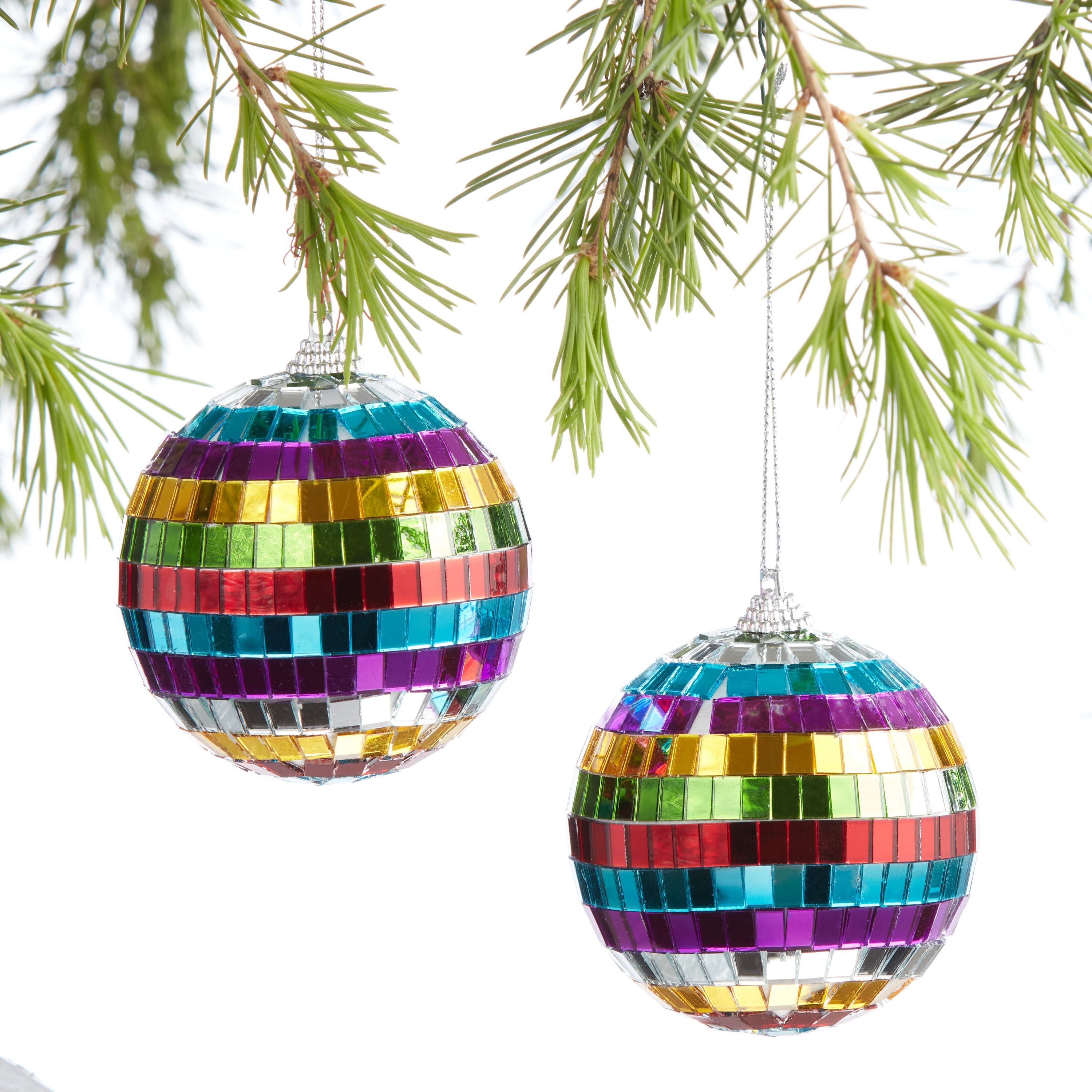 Rainbow Mirrored Disco Ball Ornaments Set of 2 | World Market