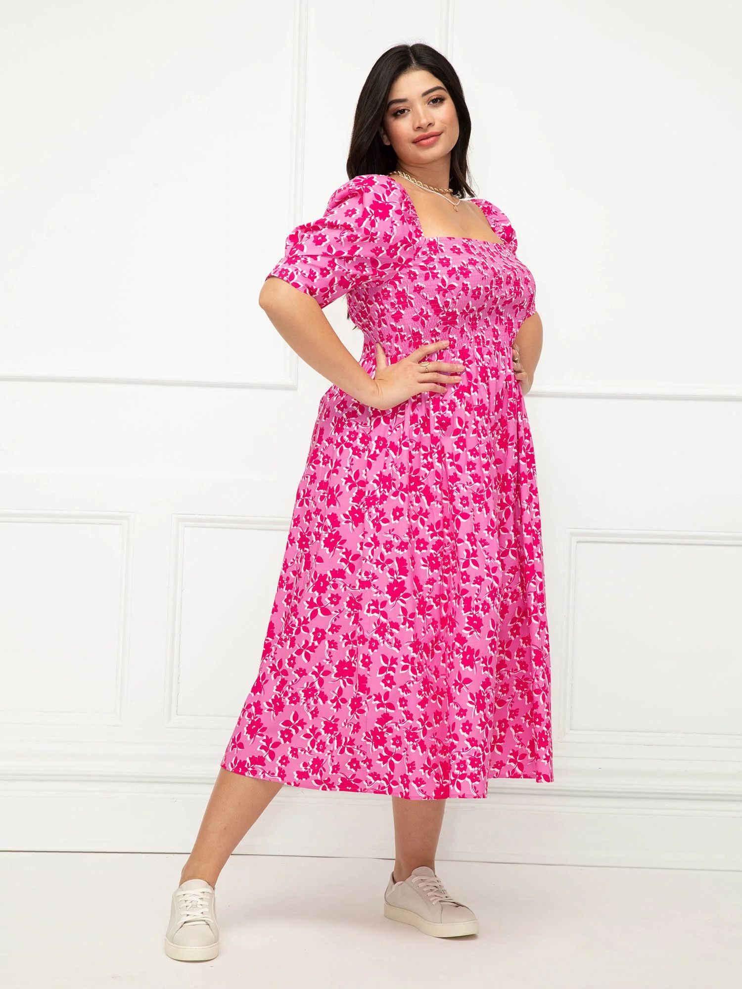 ELOQUII Elements Women's Plus Size Floral Print Fit N' Flare Dress | Walmart (US)