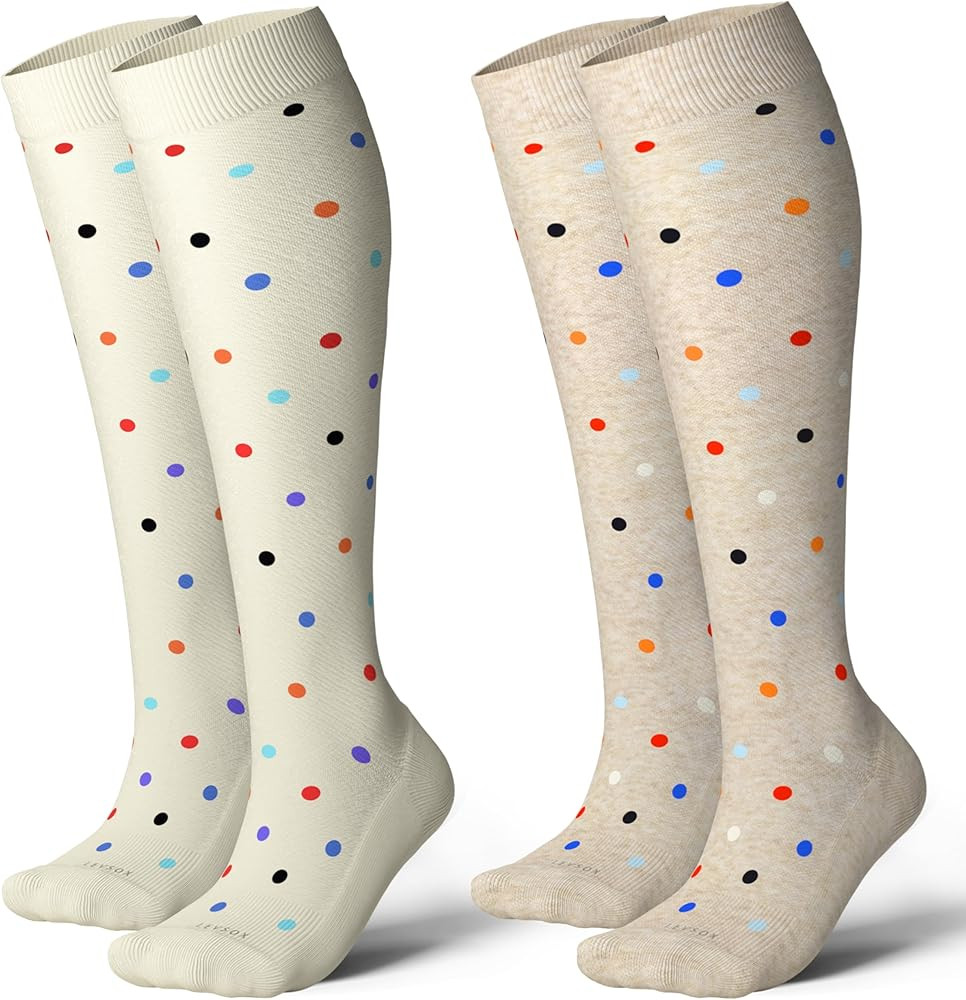 LEVSOX Thick Cotton Compression Socks for Women&Men 20-30mmHg Knee High Cute Support Sock for Nur... | Amazon (US)