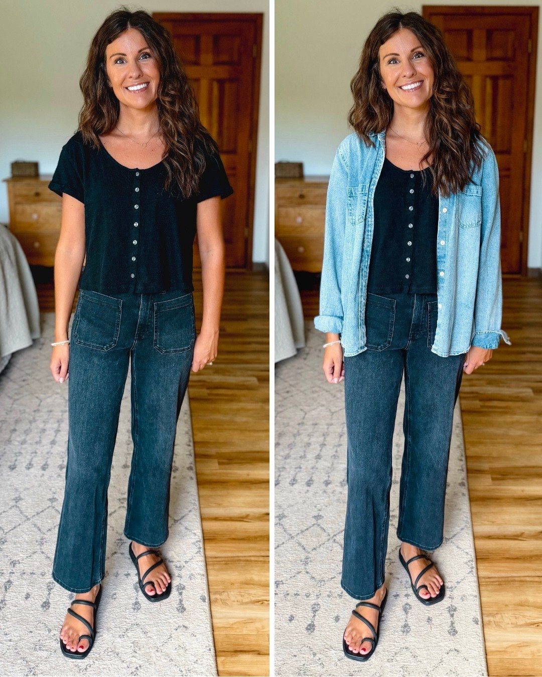 xs in my tee, small in my denim shirt, 24 in 26” inseam (extra short) in my jeans and 6 in my sandals🖤

#LTKootd #LTKSeasonal #LTKPetite