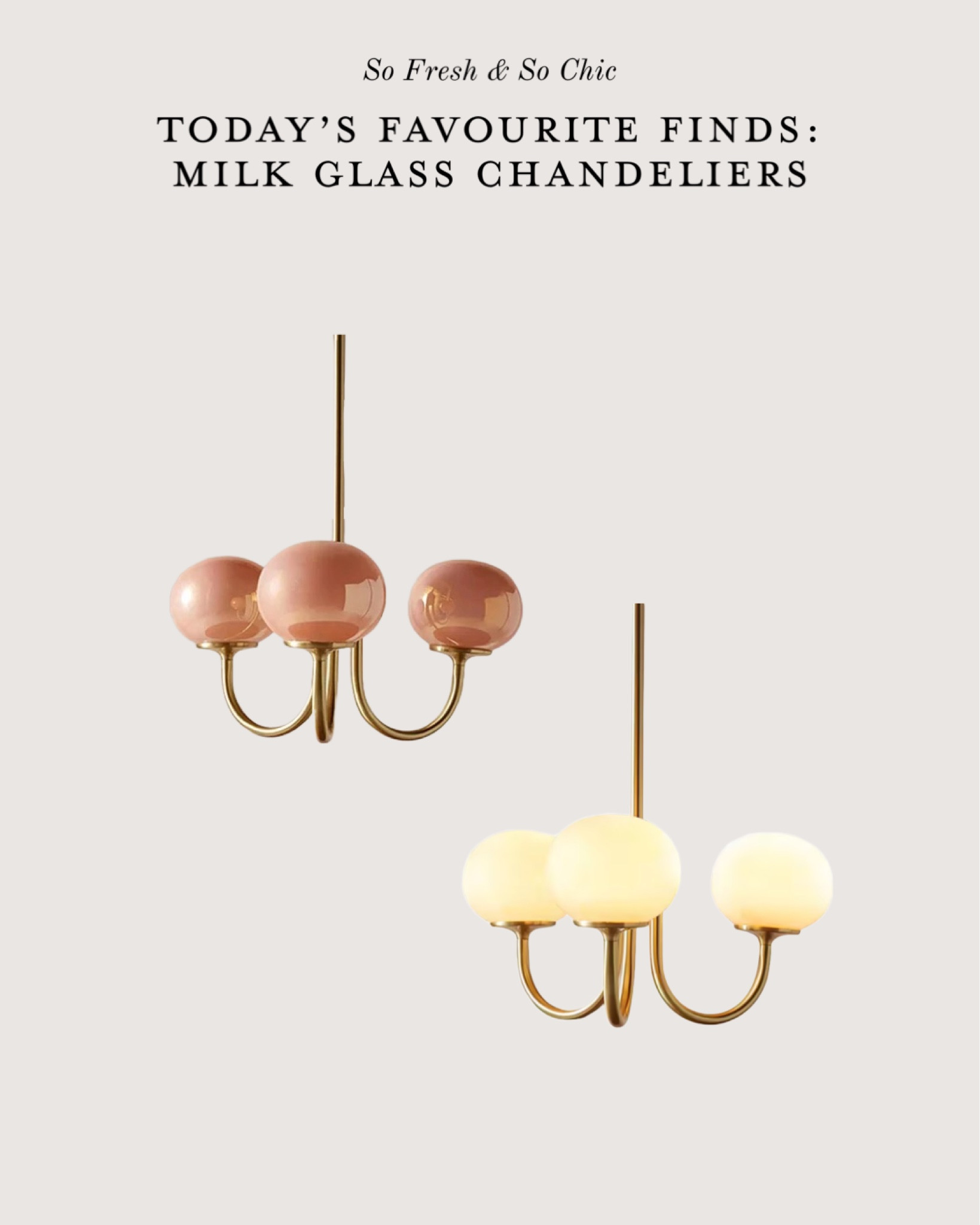 Gorgeous milk glass chandeliers in pink-orange and white globes!
-
minimalist chandelier - mid century modern chandelier - designer lighting - Etsy - milk glass pendant light - dining room lighting - bedroom lighting - living room chandelier - affordable chandelier 

#LTKsalealert #LTKhome