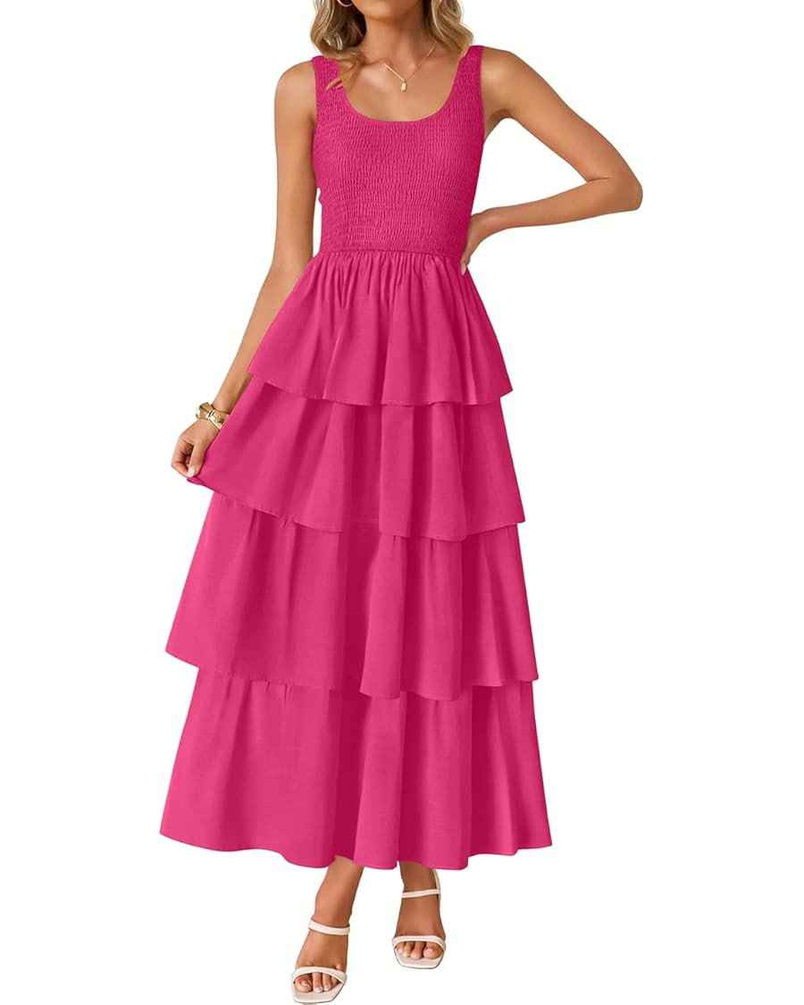ZESICA Women's 2025 Summer Boho Sleeveless Midi Dress Scoop Neck Ruffle Tiered Layered Swing Long... | Amazon (US)