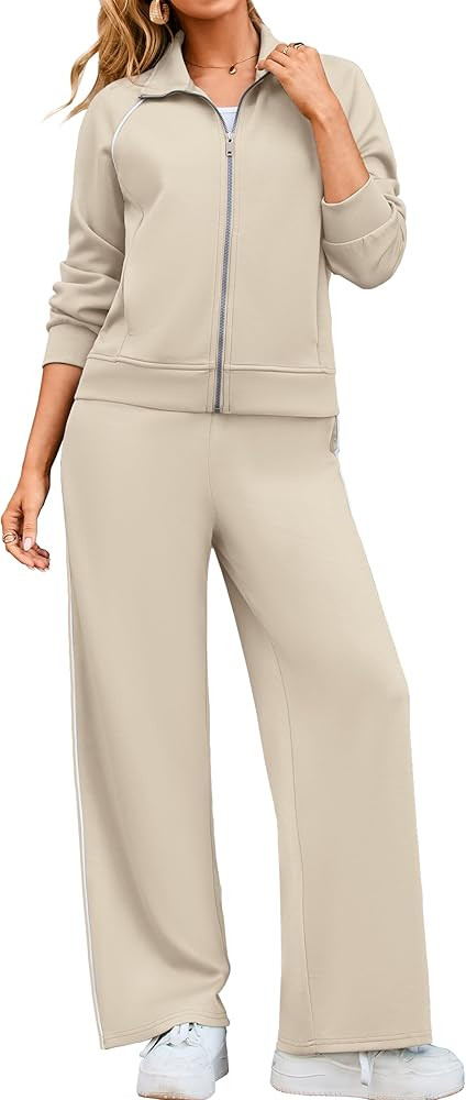 Glamaker Womens 2 Piece Sweat Sets Long Sleeve Zip Up Wide Leg Sweatsuits Travel Sets Athletic Tr... | Amazon (US)
