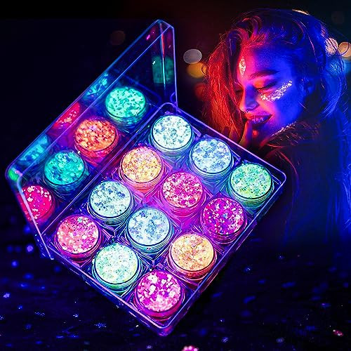 LATIBELL Glow in The Dark Body Face Glitter Gel for Women, 12 Colors Makeup Chunky Fine Glitter, UV Black Light Body/Face/Hair/Eyeshadow, Carnival Party(Not Loose Glitter) | Amazon (US)