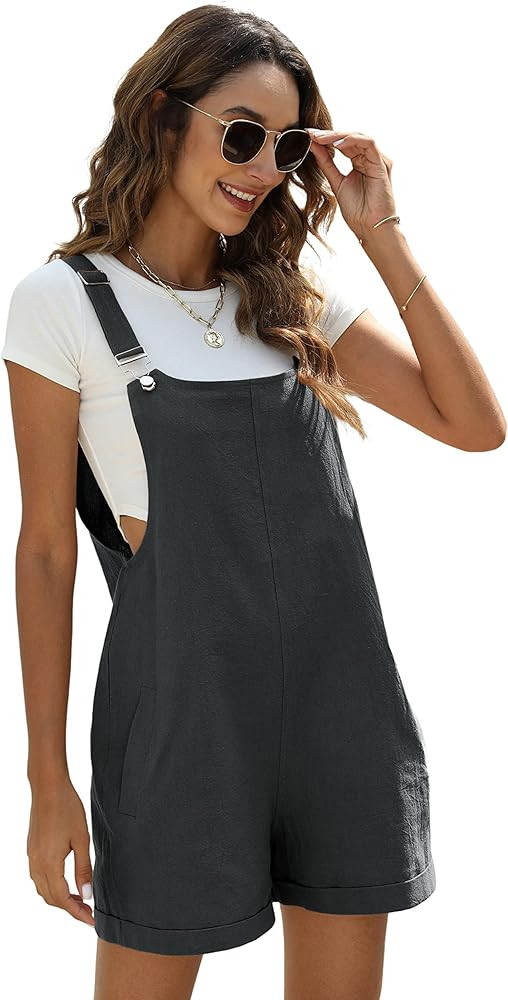 EsheSy Women's Linen Short Overalls Casual Summer Shorts Jumpsuit Rompers with Pockets | Amazon (US)
