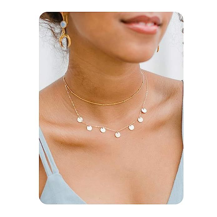 So Pretty Dainty Layered Choker Necklaces Handmade Coin Tube Star Pearl Pendant Multilayer Adjust... | Amazon (US)