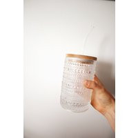 Glass Cup With Bamboo Lid, Iced Coffee Glass, Straw, Gift Idea, Textured, Simple, Coffee Bar, Bohemian Style, Home Decor, Shelf Decor | Etsy (US)