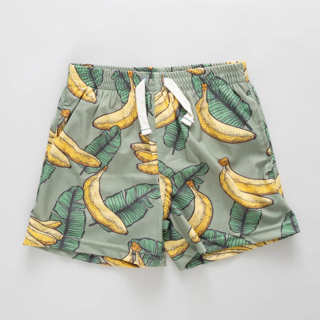 Pink Chicken Baby Boys Swim Trunk - Green Banana Leaves | Persnickety