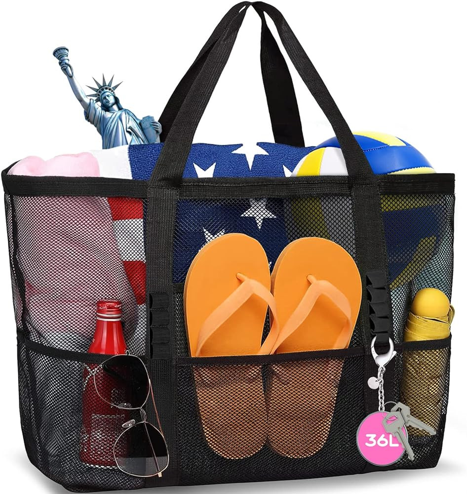 AURUZA Mesh Beach Bag Waterproof Sandproof Tote Bags Swimming Pool Bag Cruise Beach Essentials fo... | Amazon (US)
