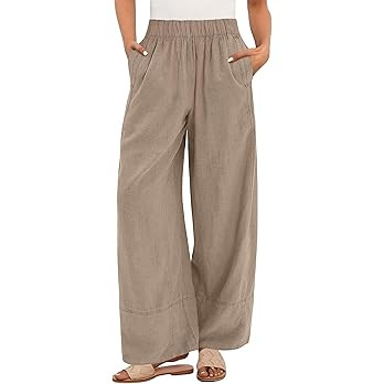 ANRABESS Women's Wide Leg Linen Pants Summer Boho Casual Elastic Waist Long Lounge Travel Pants T... | Amazon (US)