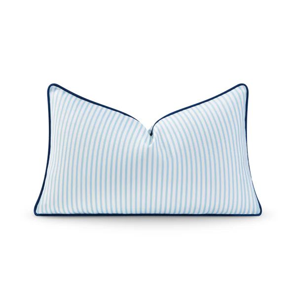 Coastal Hampton Style Indoor Outdoor Lumbar Pillow Cover, Stripe, Blue, 12"x20" | Hofdeco