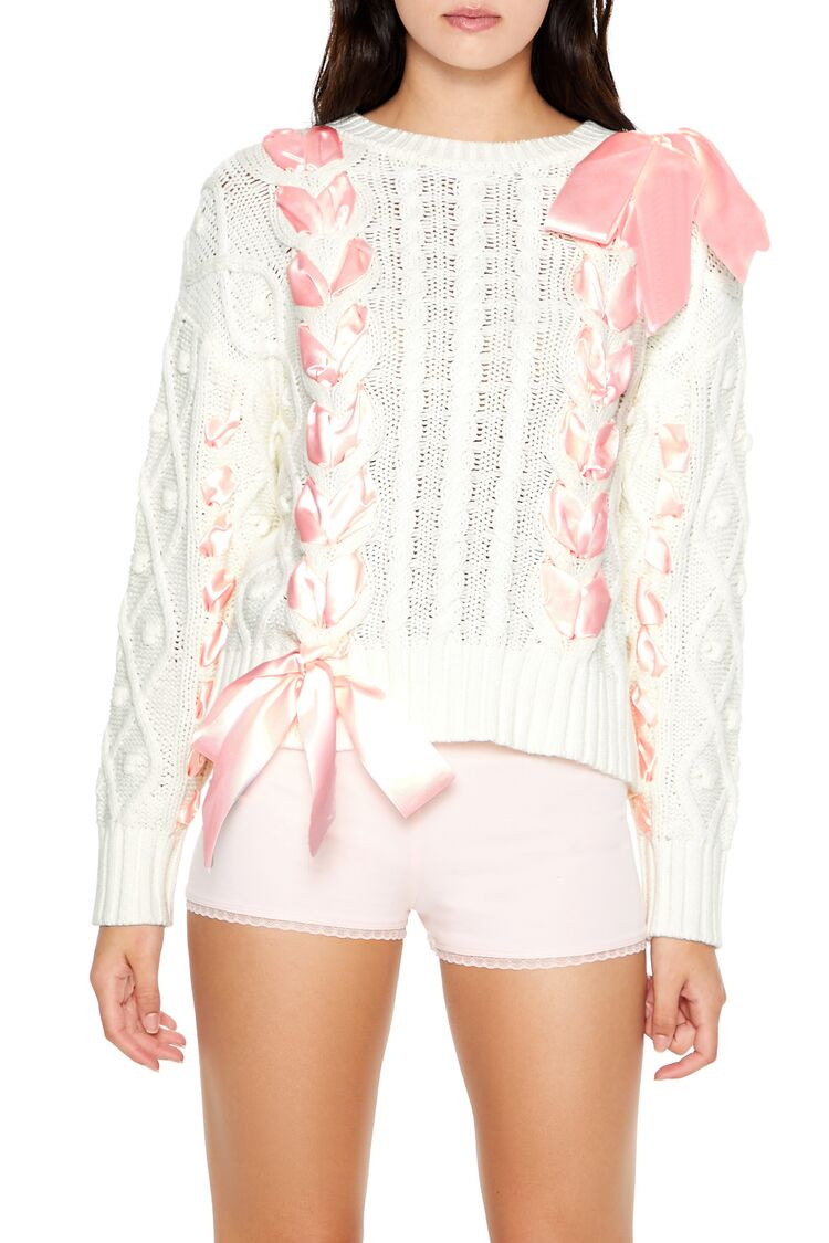Cable Knit Ribbon Bow Sweater | Forever 21