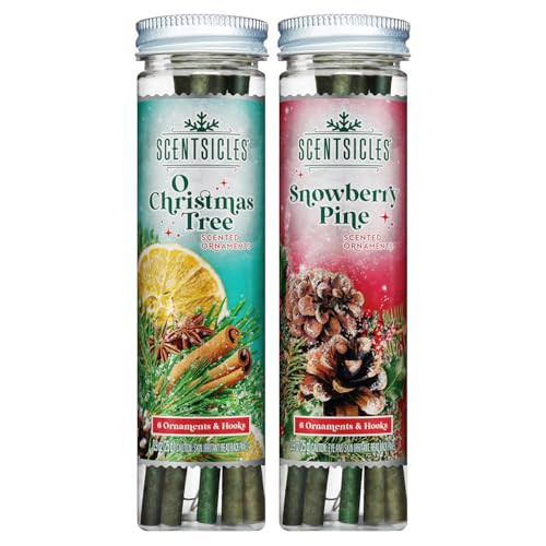 Scentsicles O Christmas Tree and Snowberry Pine Scented Christmas Ornaments with Hooks - 2 Pack (2 Bottles, 12 Sticks Total) | Amazon (US)