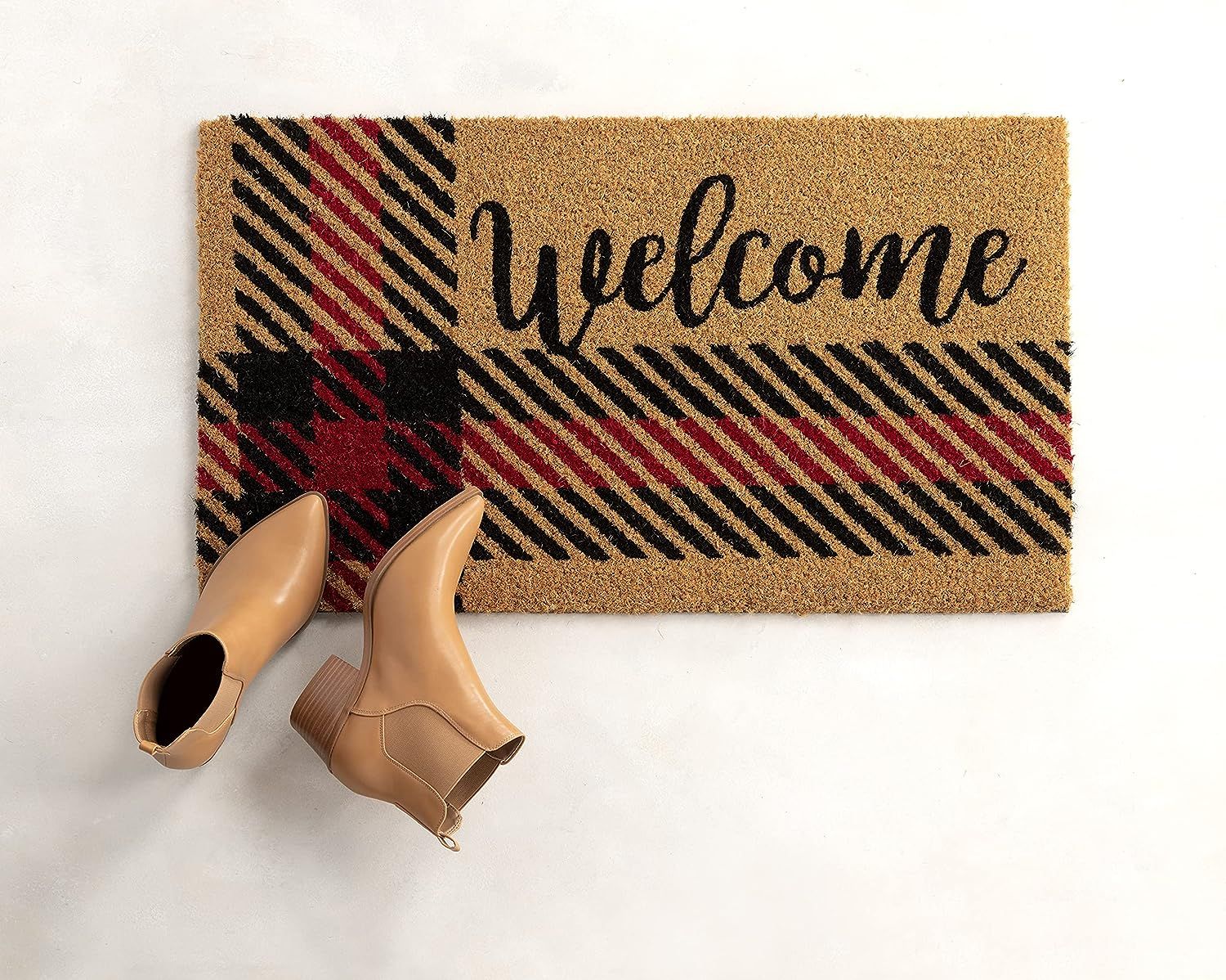 Shiraleah Red and Black Plaid Welcome Doormat | Amazon (US)