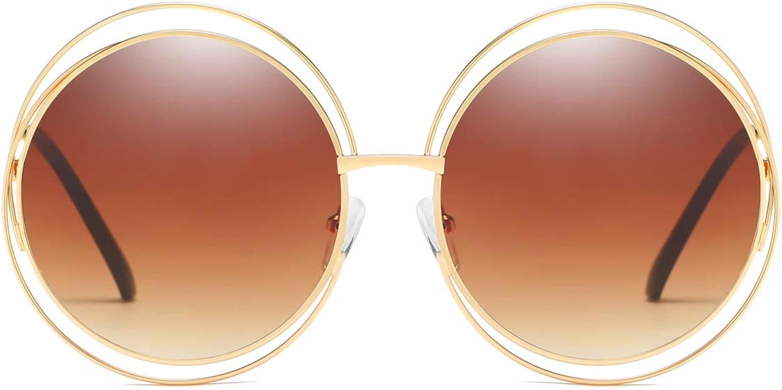 Metal Double Circle Wire Frame Oversized Round Sunglasses for Women | Amazon (US)