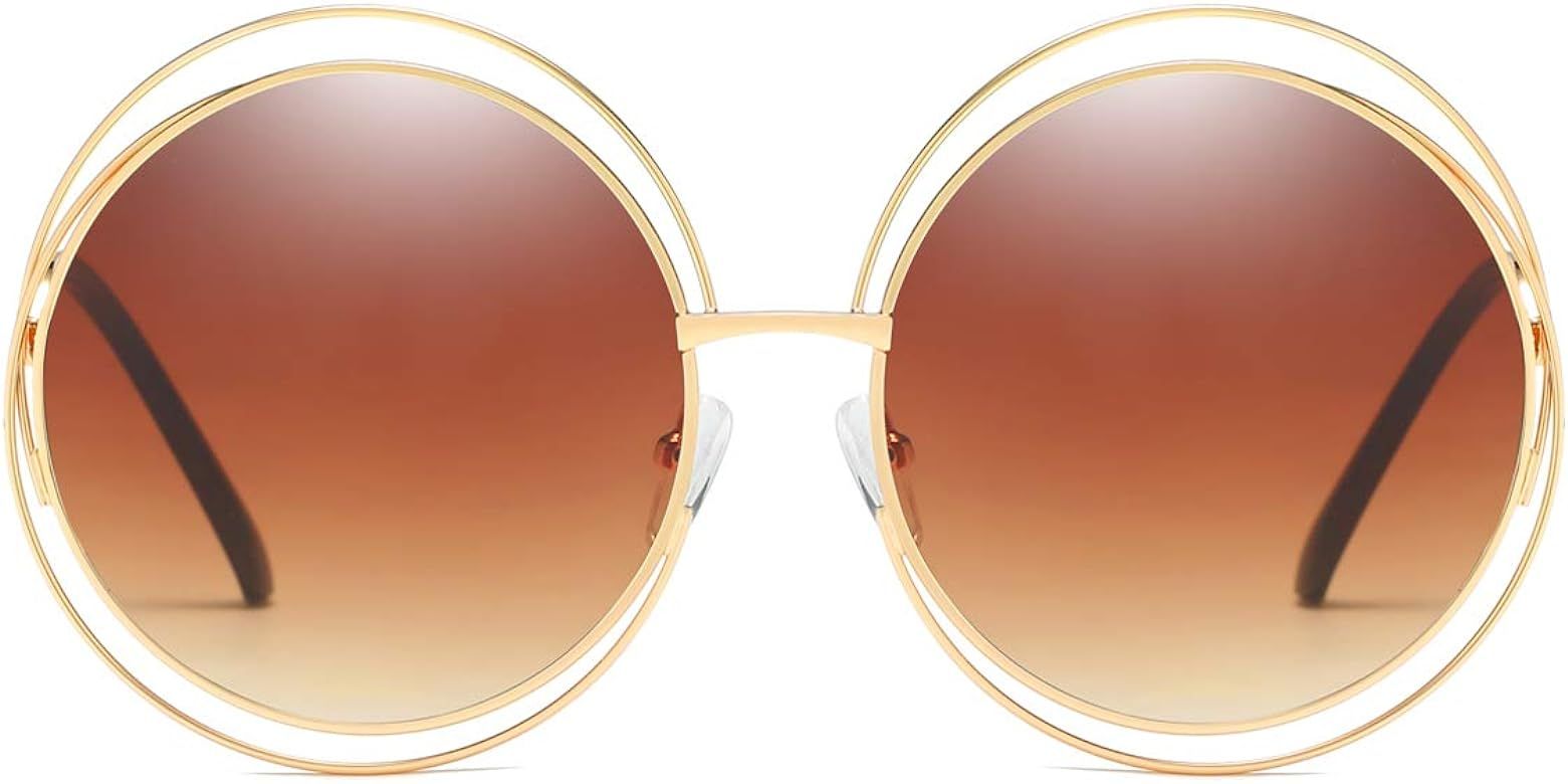 Metal Double Circle Wire Frame Oversized Round Sunglasses for Women | Amazon (US)