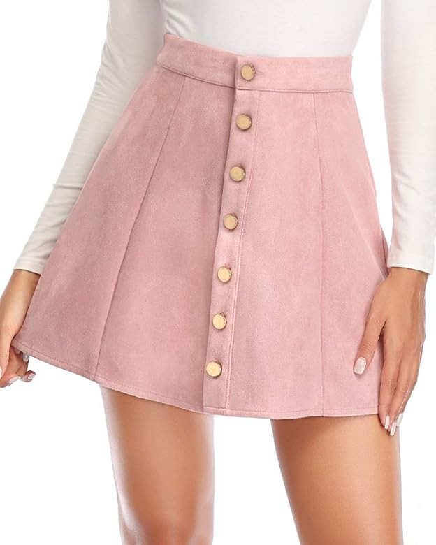 Women's Faux Suede Skirt Button Closure A-Line High Wasit Mini Short Skirt 2019 | Amazon (US)