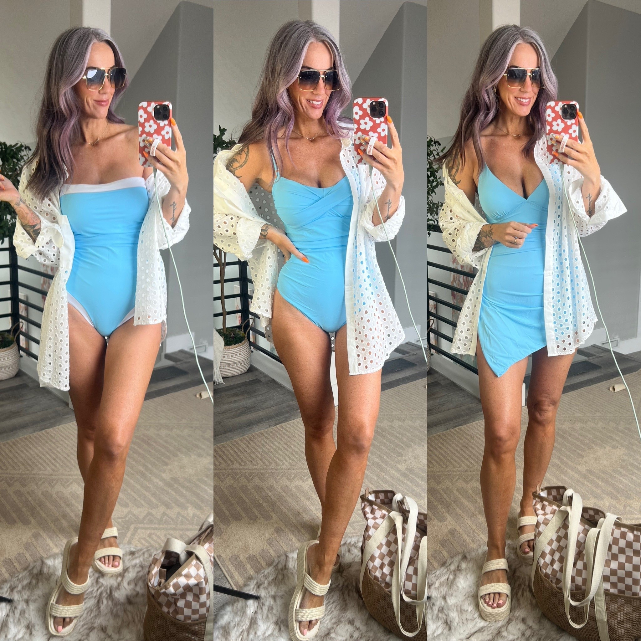 Beach ready and stunning! Loving this shimmer oil and my swimsuits. Got my beach bag and ready to go! 🌊🌞 All suits size M and come in more colors. Coverup size L.

#LTKSwim #LTKOver40