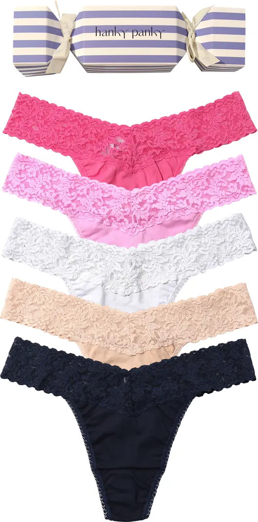 Hanky Panky Holiday Cracker Assorted 5-Pack Original Rise Thongs | Nordstrom | Nordstrom