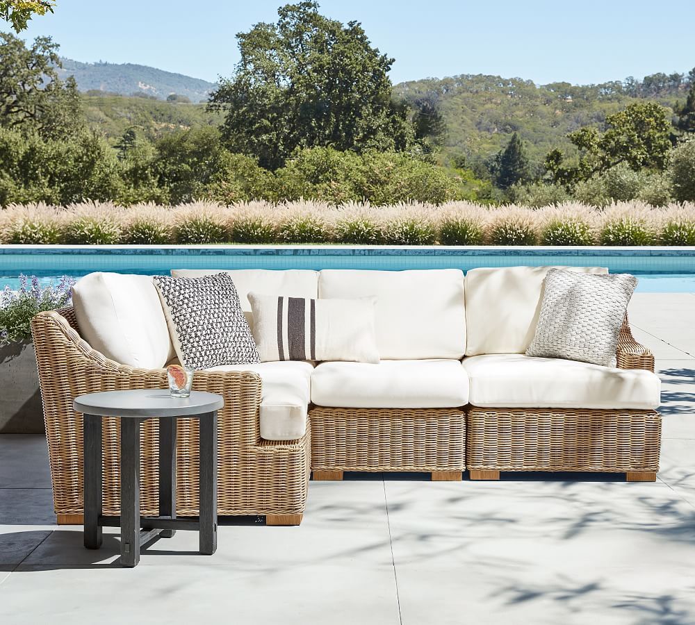 Huntington Wicker 4-Piece Slope Arm Outdoor Sectional | Pottery Barn (US)