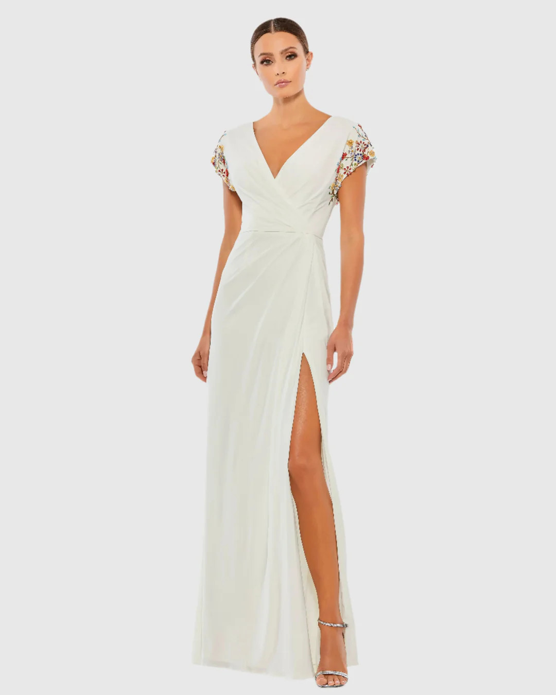 Embellished Sleeve Jersey Wrap Gown - FINAL SALE | Mac Duggal