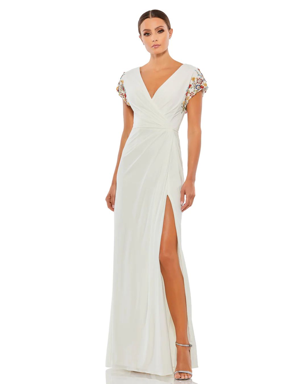 Embellished Sleeve Jersey Wrap Gown - FINAL SALE | Mac Duggal
