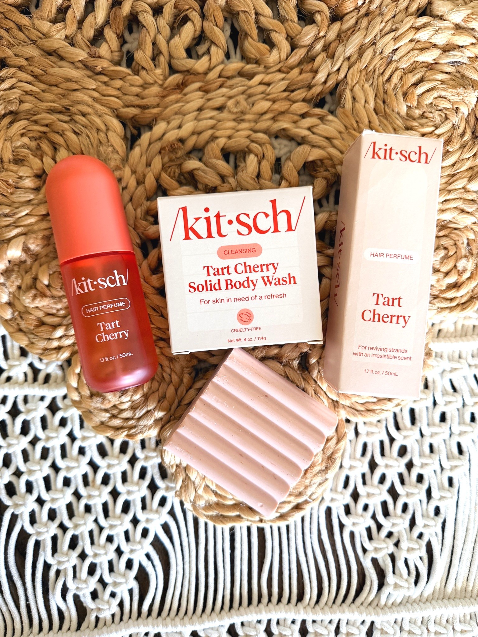 A few little luxuries making my fall routine feel extra good. Currently loving the Kitsch Tart Cherry collection, especially the solid body wash & hair perfume. The scent is sweet, warm & fruity without being overpowering, & such an easy way to make an everyday shower feel a little more elevated. Pretty, practical & exactly the kind of beauty find I love.

Kitsch - Kitsch Tart Cherry - Tart Cherry hair perfume - solid body wash - body wash bar - hair fragrance - fall fragrance - fall beauty favorites - shower routine - everything shower - body care - hair care - beauty essentials - self care favorites - clean girl beauty - everyday beauty - affordable beauty - trending beauty products - fall self care - beauty routine - gift ideas for her