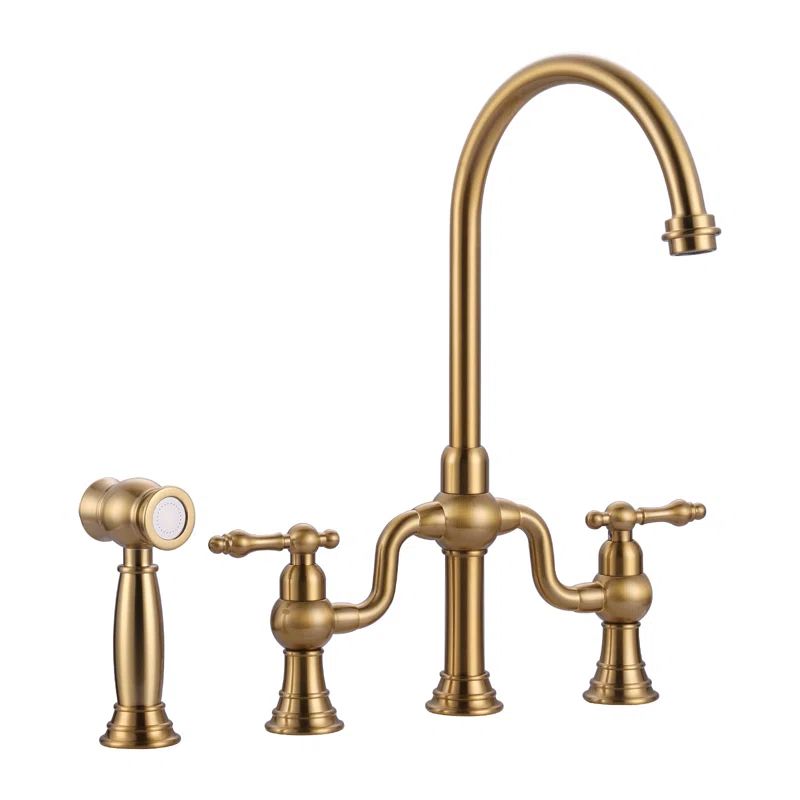 AR7105700G ARCORA Double-Handle High-Arc Widespread Deck Mounted Bridge Kitchen Faucet With Side ... | Wayfair North America