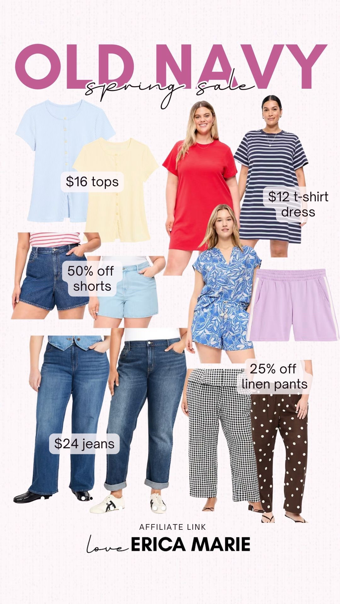 Old Navy has entered the chat with their spring sale going on right now! They have some great options for mom approved jeans and shorts that actually give you coverage without looking grumpy. These t-shirt dresses are great for a swim coverup or when it’s simply too hot for pants and these linen pants are trending. Old Navy sale, midsize mom finds 

#LTKSeasonal #LTKSaleAlert #LTKOver40
